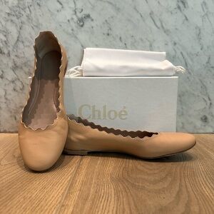 Chloe Tan Scalloped Leather Ballet Flats
